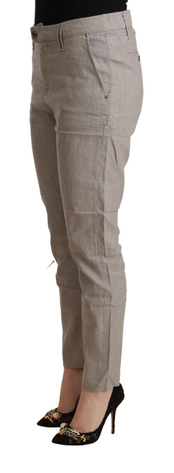 Cycle de lin gris clair mélange pantalon conique à la taille moyenne
