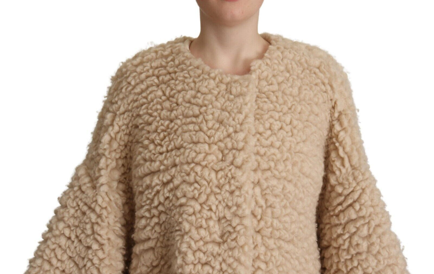 Dolce & Gabbana Beige Cashmere Wool Furx Fur Coat