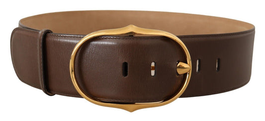 Cintura fibbia ovale in metallo dorato in pelle marrone Dolce & Gabbana