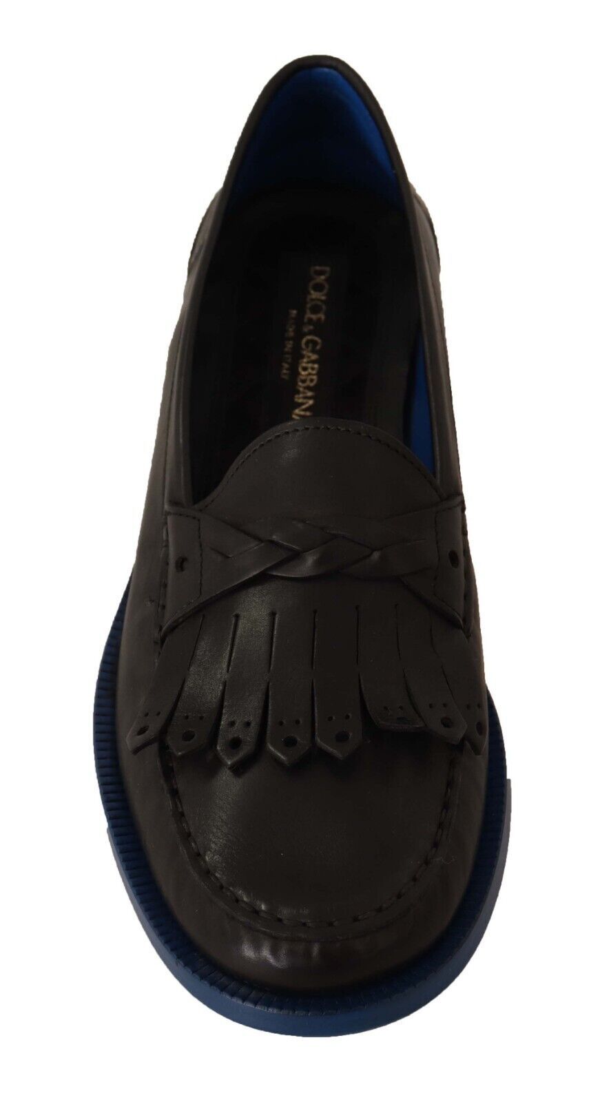 Dolce & Gabbana Black Leather Tasel Slip su mocassini scarpe
