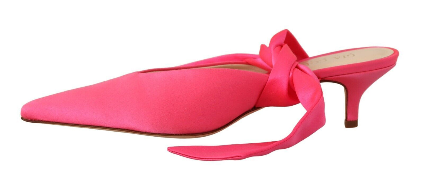 Gia couture rosa in pelle rosa pizzo su tacchi da gattino pompa scarpe