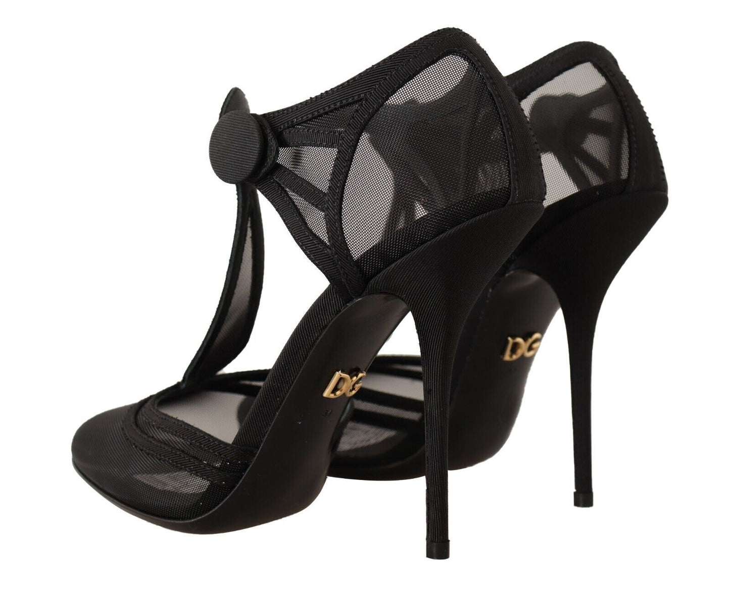 Dolce & Gabbana Black Mesh T-Strap Streetto talons Pumps Chaussures