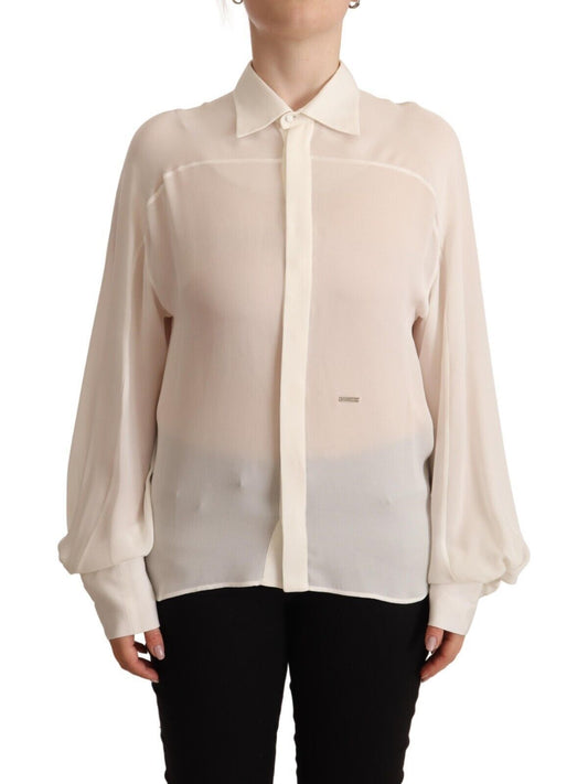 Dsquared² Off White Silk Long Blouse Top