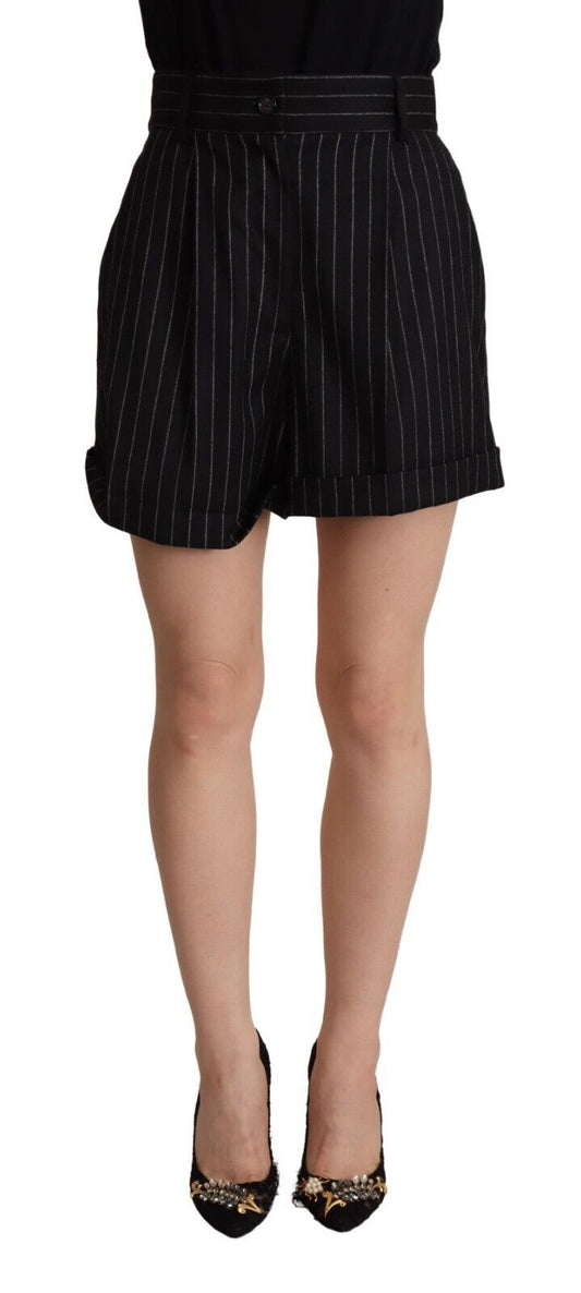 Dolce & Gabbana Black Stripes lana di lana pantaloncini di bermuda in vita alta
