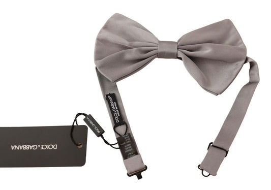 Dolce & Gabbana Silbergrau Seide Verstellbarer Nacken Papillon Fliege Krawatte