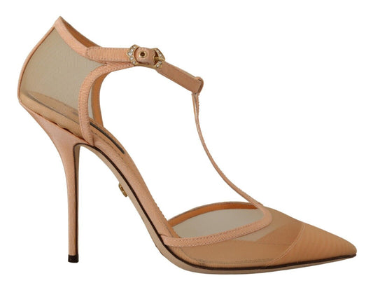 Dolce & Gabbana Beige Mesh T-Strap Stiletto Heels Pumps Schuhe pumpen