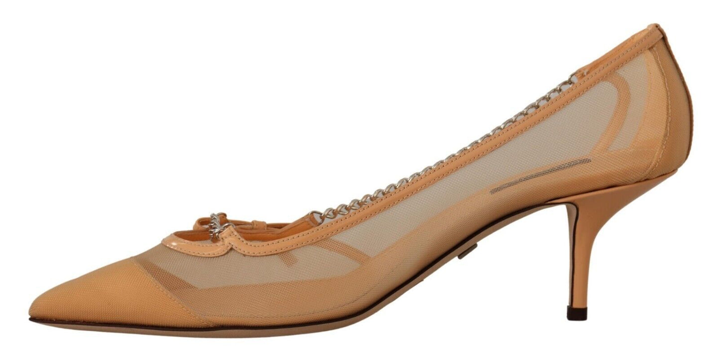 Dolce & Gabbana Peach Mesh En cuir chaînes talons chaussures