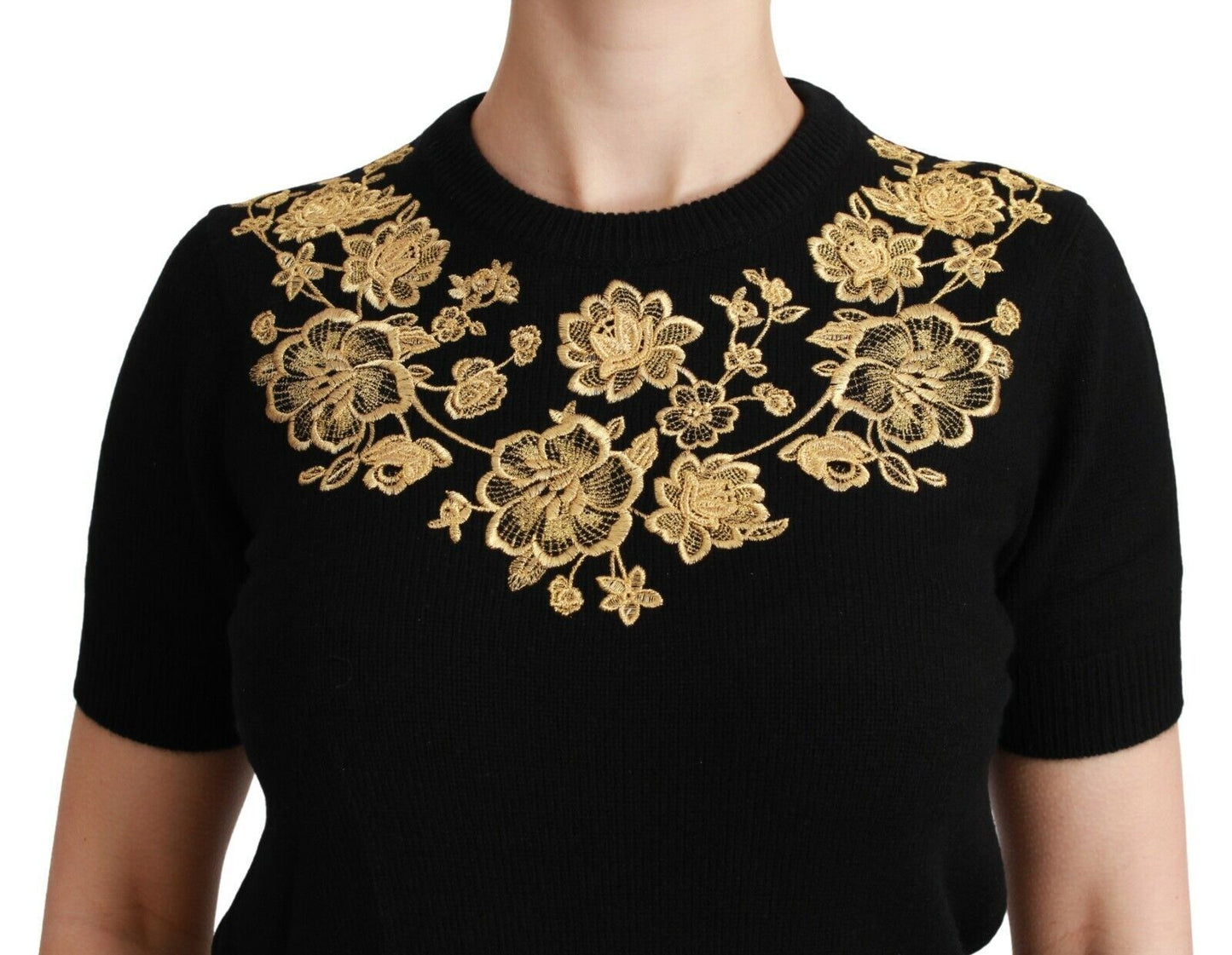Dolce & Gabbana Black Cashmere Gold Floral Sighi