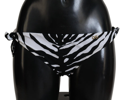 Dolce & Gabbana White Swimwear Zebra Side Tie Bottomsuit