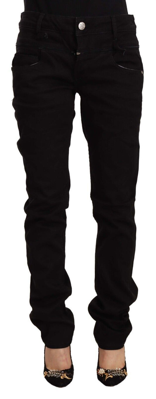 Ach schwarzer niedriger Taille Baumwollstrecke Denim -Skinny Jeans
