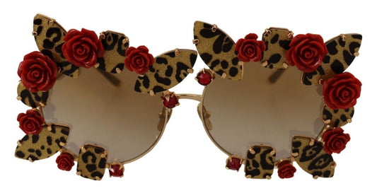Dolce & Gabbana Gold Metal Frame Roses Lunettes de soleil ornées