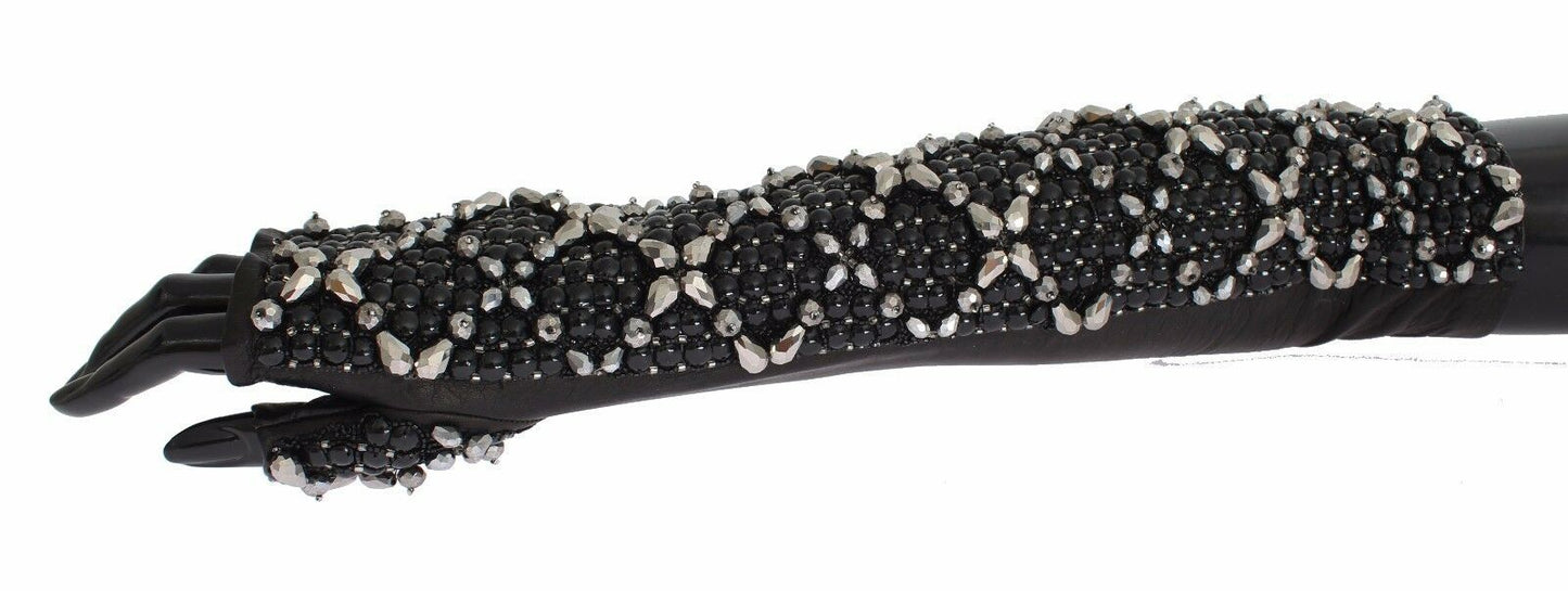 Dolce & Gabbana en cuir noir cristal perle gants sans doigt