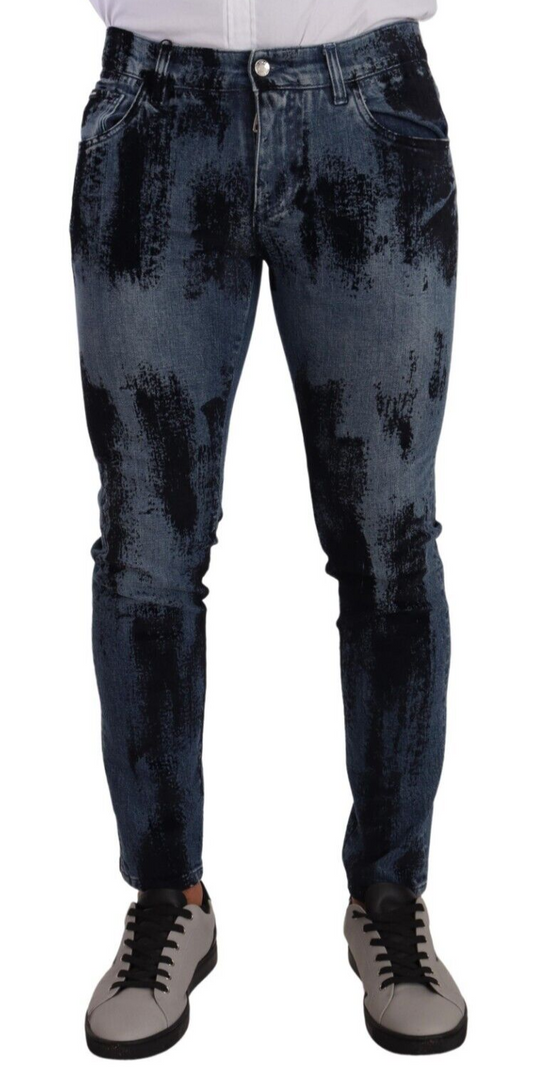 Dolce & Gabbana Blue Black Black Cotton Skinny Denim Jeans
