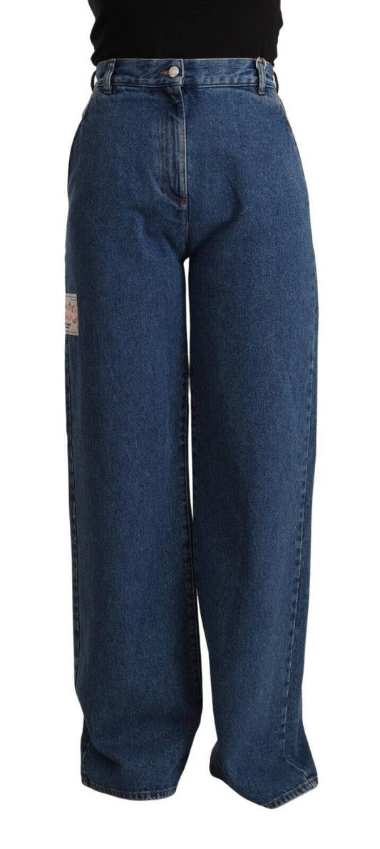 GCDS Blue Cotton High Taille Wide Bein Stiefel Cut Denim Jeans geschnitten