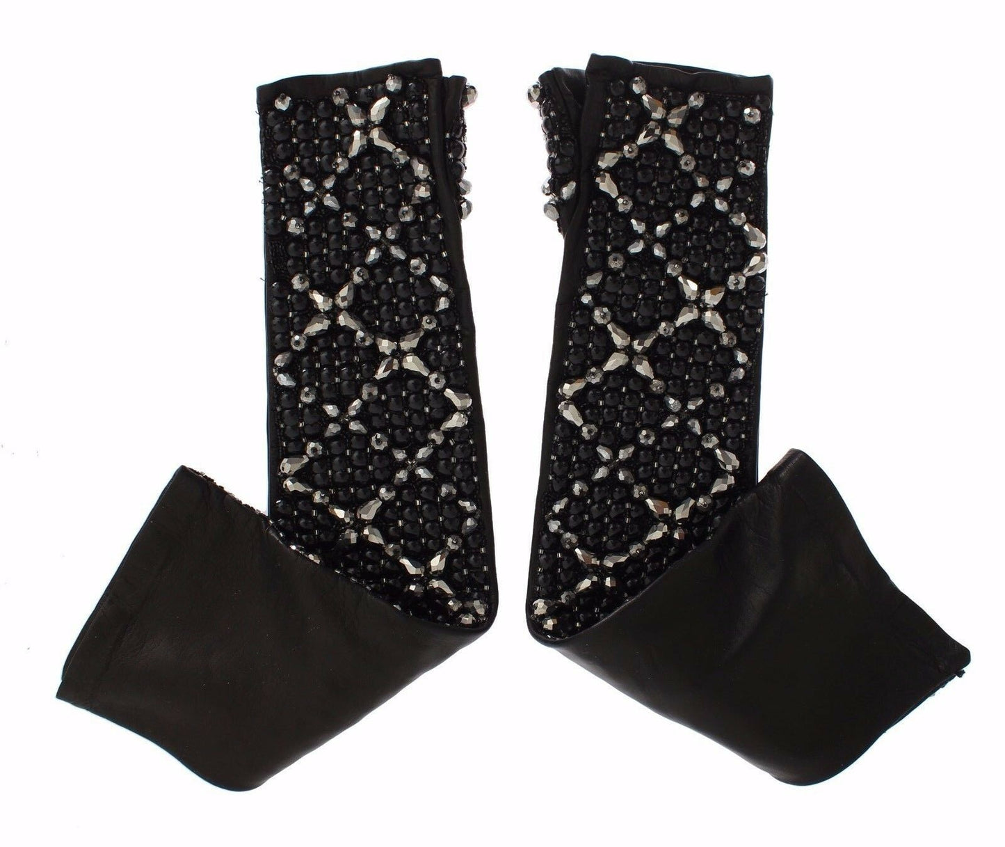 Dolce & Gabbana en cuir noir cristal perle gants sans doigt