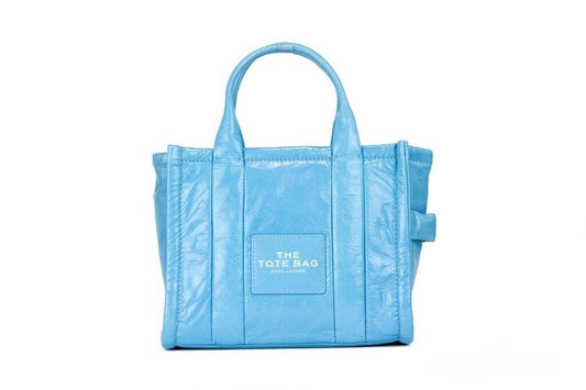 Marc Jacobs die glänzende Crinkle Mini -Tasche luftblau Leder Crossbody Handtasche Geldbörse
