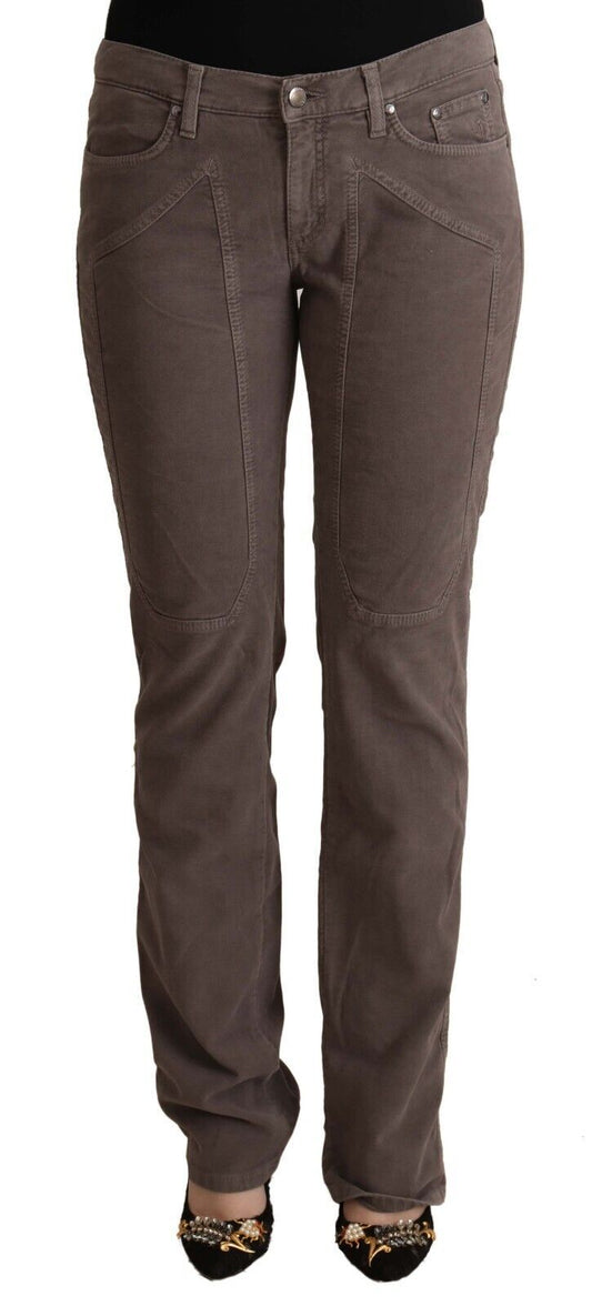 Jeckerson brown cotone bassa vita bassa patch iconic gamba jeans in denim