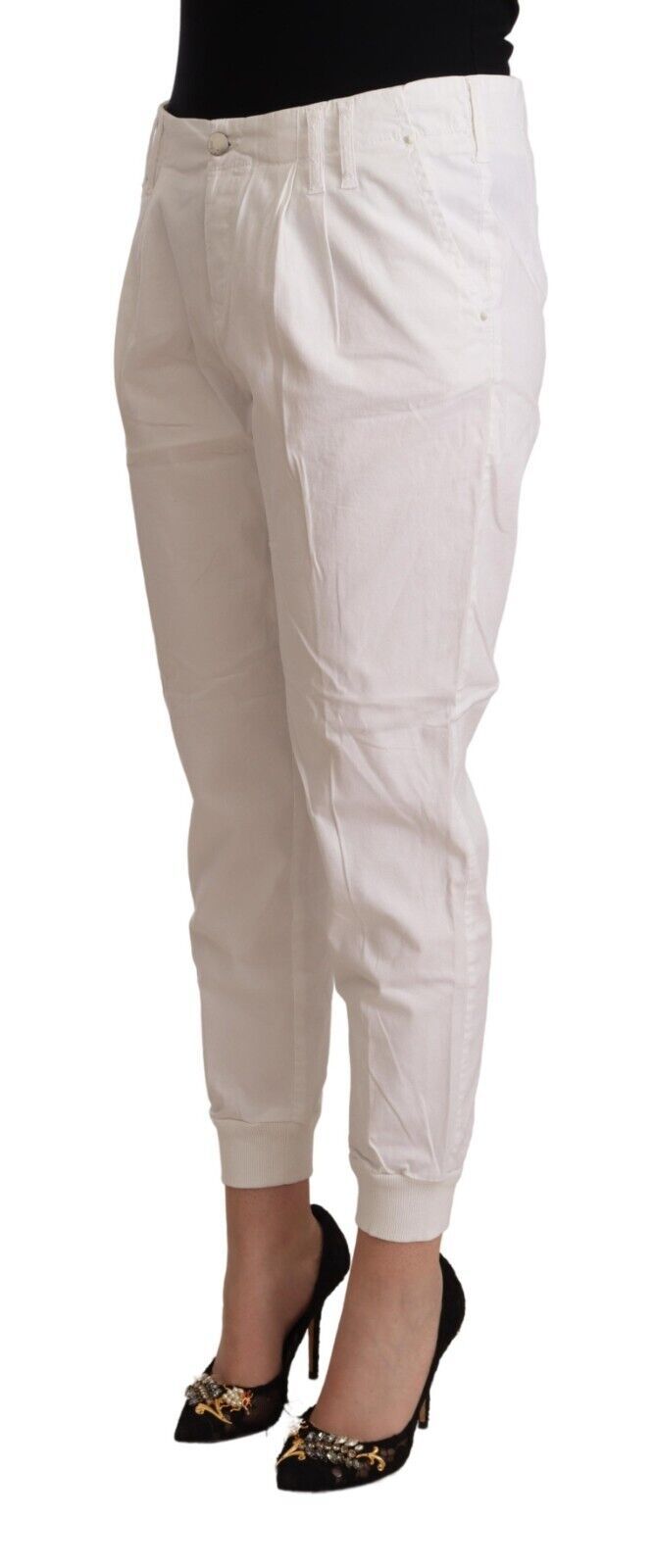 Pantalon recadré de la taille et du coton blanc en coton blanc