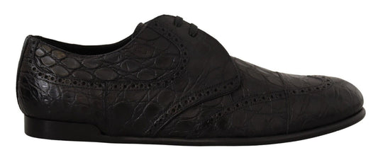 Dolce & Gabbana Black Caiman Leder Herren Derby Schuhe
