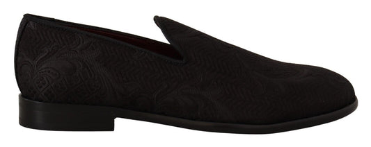 Dolce & Gabbana Black Blumenbrokat -Slipper -Ladungsschuhe Schuhe
