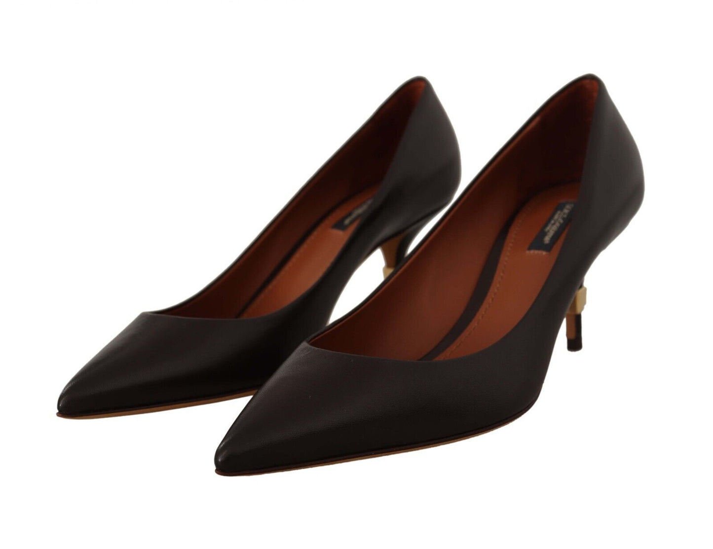 Dolce & Gabbana en cuir marron chaton mi-talons pompes chaussures