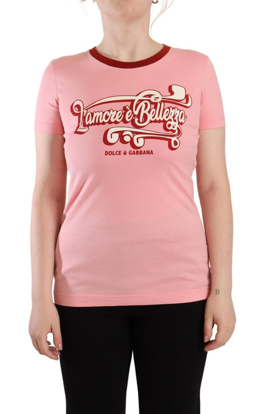 Dolce & Gabbana Pink Cotton Kurzärmel Crewneck T-Shirt Top