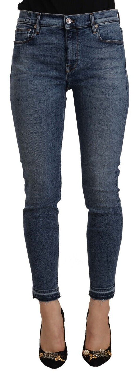Don die fettere blaue mittlere Taille Baumwoll -Denim Slim Fit Cropped Jeans