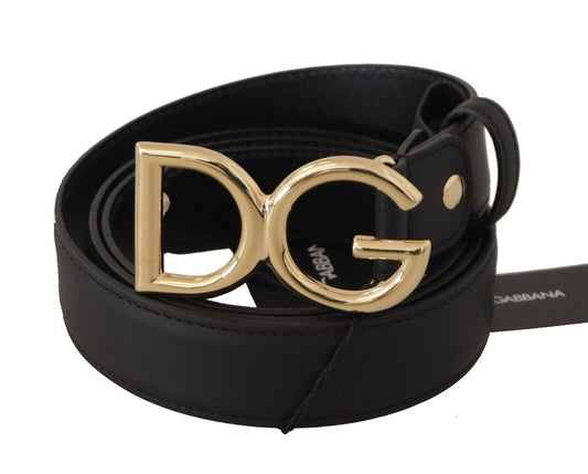 Dolce & Gabbana in pelle nera oro in metallo DG Logo fibbia cintura