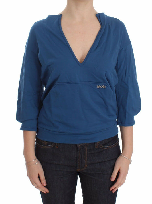 Exte blu cotone top pullover deep-neck women maglione