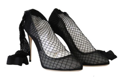 Dolce & Gabbana Black Netted talons talons pompes chaussures