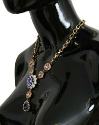 Dolce & Gabbana rose doré en laiton en laiton cristal en perles pourpre