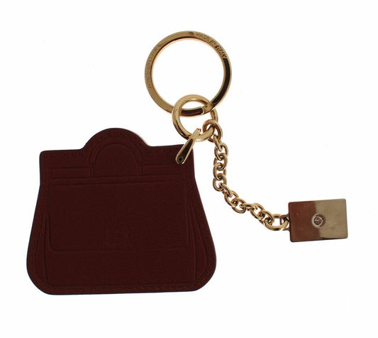 Dolce & Gabbana Brown Leather Miss Sicily Gold Finder Chain Chainchain